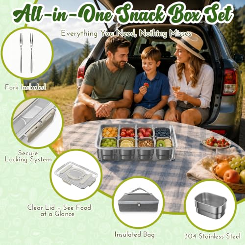 Stainless Steel Snack Box with Ice Pack and Removable Cups - Insulated Travel Food Container