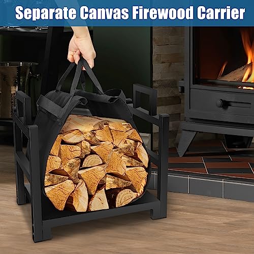 Firewood Rack Log Holder Indoor with Wood Carrier - Powder-Coated Steel, 110lb Capacity, 18x13x17 Inches