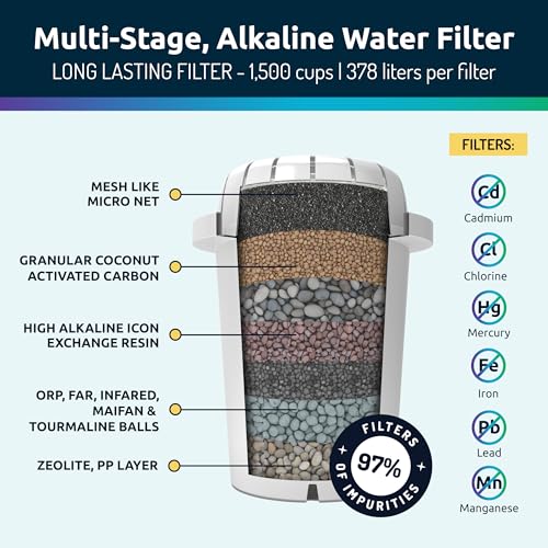 Alkaline Water Dispenser 53-Cup Large Capacity with 3 Filters - Black