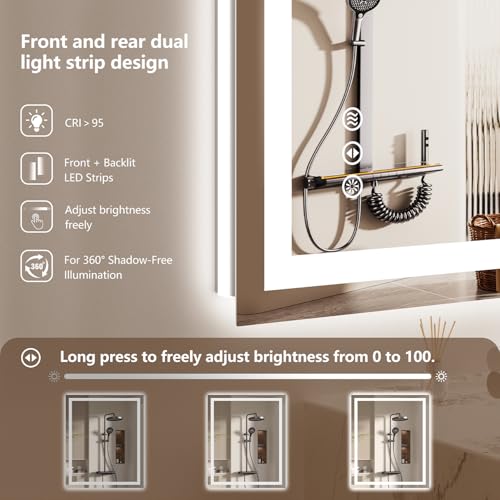 30x36 Inch LED Bathroom Mirror with Lights - Anti-Fog, Dimmable, Wall Mount - Variation of THIS listing