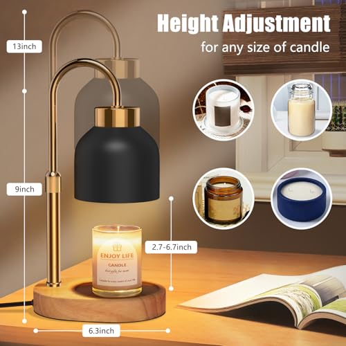 Seenlast Black Candle Warmer Lamp with Dimmer, Adjustable Height & Timer for Scented Jars
