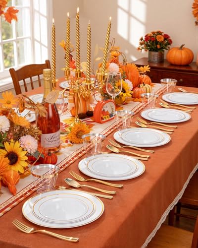 bUCLA Gold Disposable Dinnerware Set 600pcs - Includes Plates, Cups, Cutlery for Party & Events