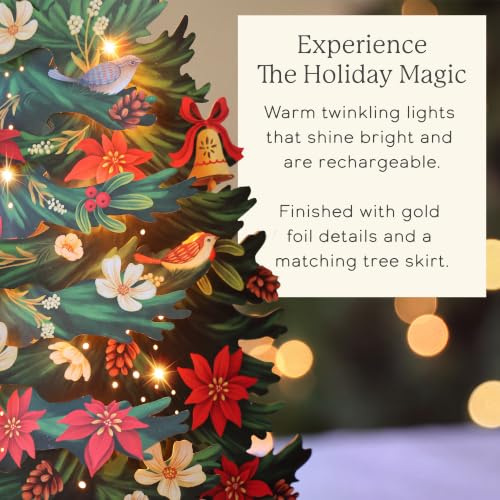 FreshCut Paper Twinkling Poinsettia Light-Up Tree - USB Rechargeable Holiday Decor