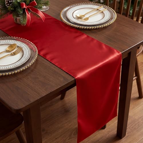 COSINIA 24-Pack Red Satin Table Runner 12 x 108 Inch - Reusable Seamless