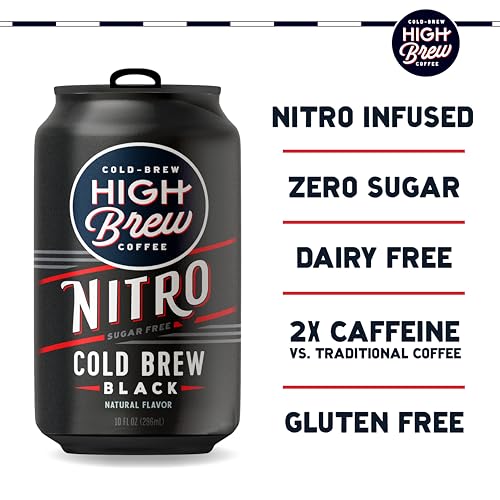 High Brew Nitro Black Cold Brew Coffee Pack of 12 - Sugar-Free, 10oz Cans
