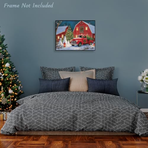 Dazzlewall Winter Truck & Home Canvas Wall Art 12x16 Unframed - Red Christmas Scene