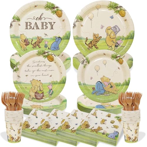 Lopeastar Winnie Bear Baby Shower Plates Set for 50 Guests - Neutral Design
