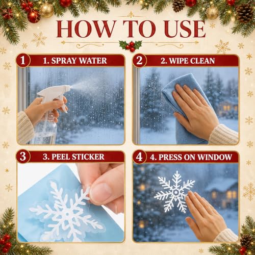 MDDRUIQI White Christmas Snowflake Window Clings - 9 Sheets, 132 Decals