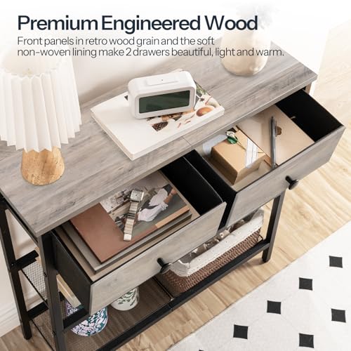 HOOBRO Greige & Black Narrow Console Table with 2 Fabric Drawers, 29.5" Entryway Storage