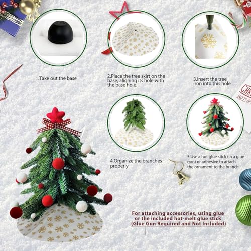 Dream Loom 15-Inch Green Mini Artificial Christmas Tree with Ornaments - Tabletop Holiday Decor
