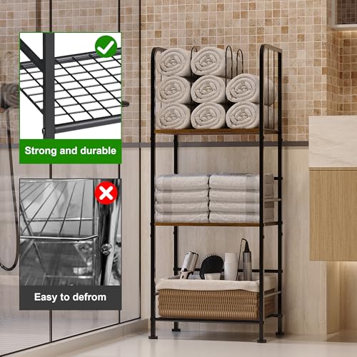 Vintage 3-Tier Freestanding Towel Rack Stand with M-Shaped Dividers, Rustic Black Finish