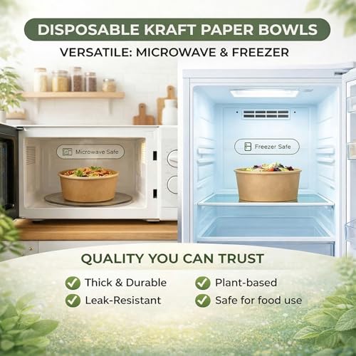 36 Oz Large Paper Bowls with Lids Bulk Pack for Hot Cold Food - 50 Pack