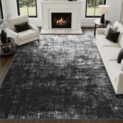 DCX 8x10 Black Washable Abstract Area Rug Non-Slip Low Pile, Pet & Kid Friendly