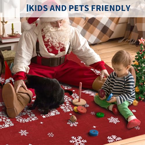 GarveeHome Christmas Snowflake Area Rug 4x6ft Red Washable Non-Slip Winter Decor