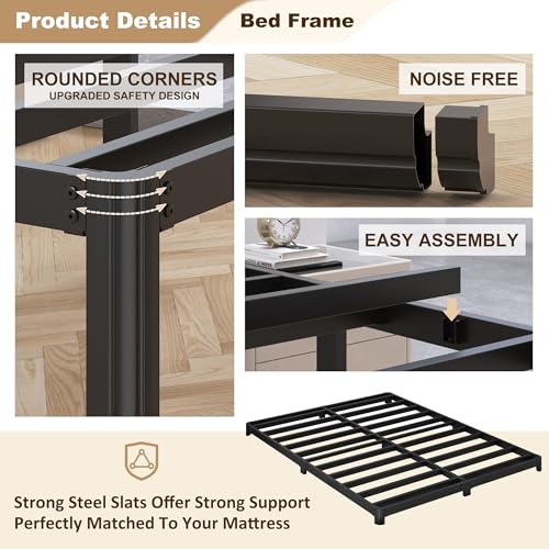 Likelalaso 3 Inch Full Size Low Profile Bed Frame with Rounded Corners - No Box Spring Needed