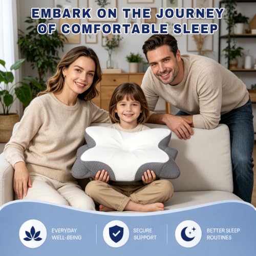 Tsomfeh Grey Cervical Neck Pillow for Support, Pain Relief & Cooling