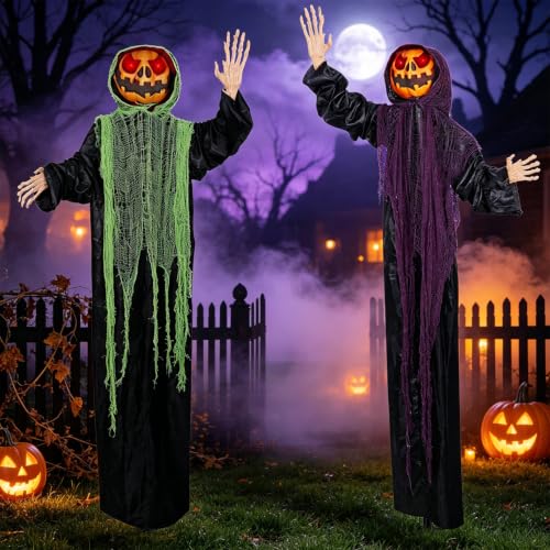 yosager 2 Pack 6ft Lighted Standing Pumpkin Men Halloween Decor Outdoor