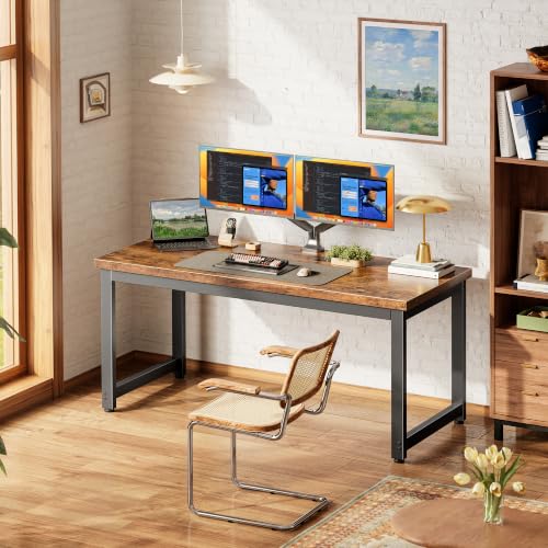 PRAISUN Rustic Brown Computer Desk - 47.2 x 19.7 Inch Thick Desktop, Stable & Durable