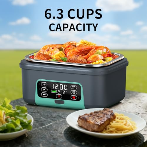 Electric Heated Lunch Box 1.5L Portable Food Warmer with Removable Divider - Lake Green