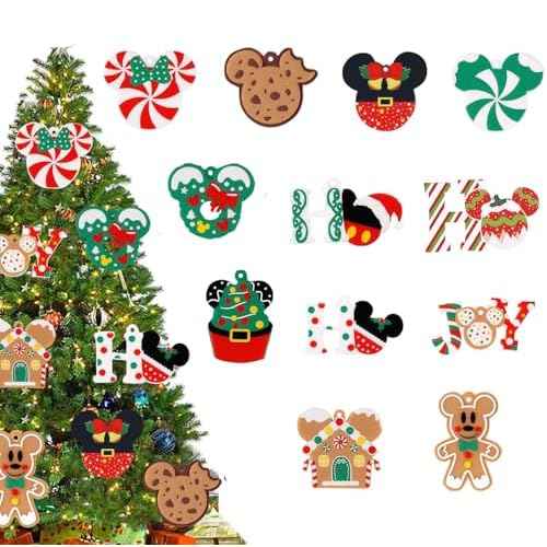 Christmas Tree Hanging Ornaments, 12Pcs Wooden Mouse Decorations for Holiday Christmas Trees Hanging Slices with Ropes Party Xmas
