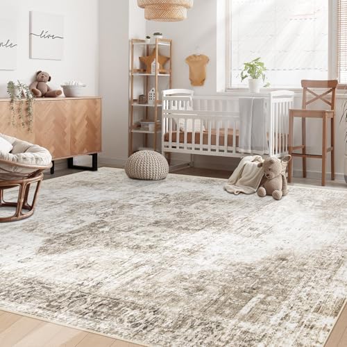 VECARF Washable 6x9 Taupe Boho Medallion Area Rug Non-Slip Indoor Carpet