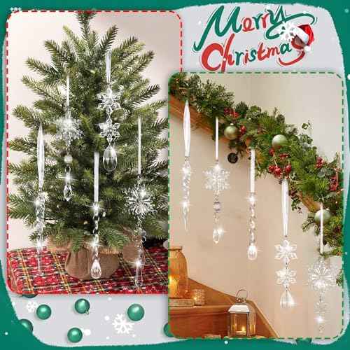 18PCS Crystal Christmas Ornaments for Tree Decorations Hanging Acrylic Christmas Snowflake Icicle Crystal Ornament for Xmas Tree, Winter Holiday Wonderland