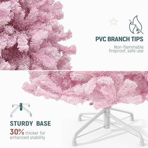 YITAHOME 7.5ft Pink Flocked Christmas Tree with Warm White Lights & 1346 Tips - Prelit Holiday Decor