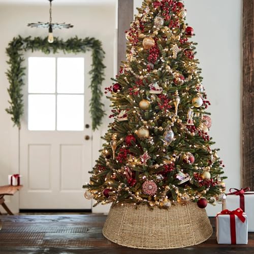 Blissun Rattan Christmas Tree Collar - Natural Woven Farmhouse Tree Ring, X-Large