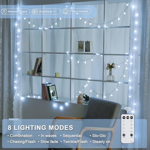 100ft Globe String Lights Indoor Outdoor Waterproof, 200 LED Christmas fairy Lights Plug in with Remote, Connectable Hanging Lights for Bedroom Classroom Camping Patio Wedding Garden Decor, Warm White