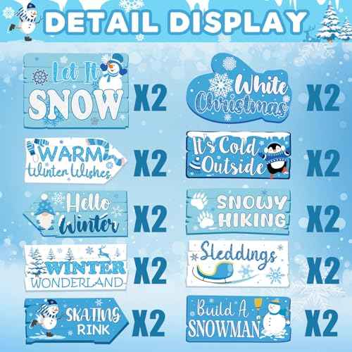 20 Pcs Winter Wonderland Christmas Decorations Let It Snow Party Directional Sign Winter Holiday Party Decorations for Door Wall Yard Photo Props Christmas Signs