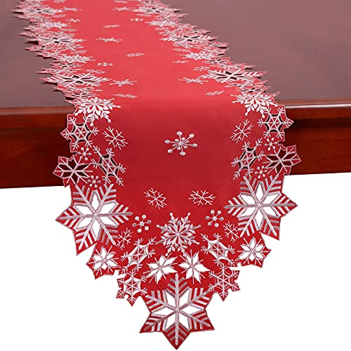 Simhomsen Embroidered Snowflakes Table Runner 14x144 inches Christmas Winter Decor
