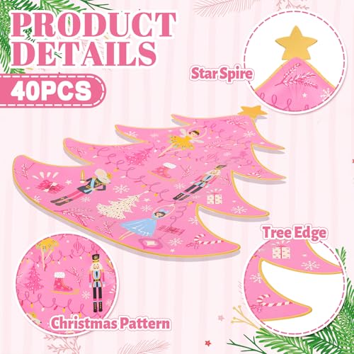 Whaline Pink Nutcracker Christmas Paper Plates 40Pcs - Tree Foil Holiday Party Dinnerware
