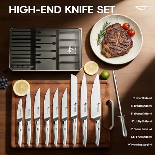 11-Piece Kitchen Knife Set with Block, Sharpener & Drawer Organizer - MAD SHARK