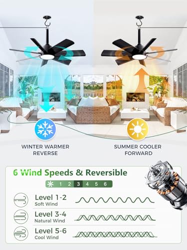 LANMEL Black 28 Inch Outdoor Ceiling Fan with Light & Remote - Weatherproof