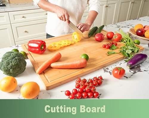 Extra Thick 36x24 Inch Bamboo Cutting Board Kitchen Prep Surface with Handles