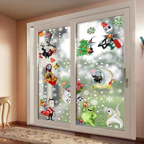Halloween Christmas Before Window Clings Nightmare Stickers Decorations 9 Sheets for Glass Windows Decorations Fridge Mirror Decal