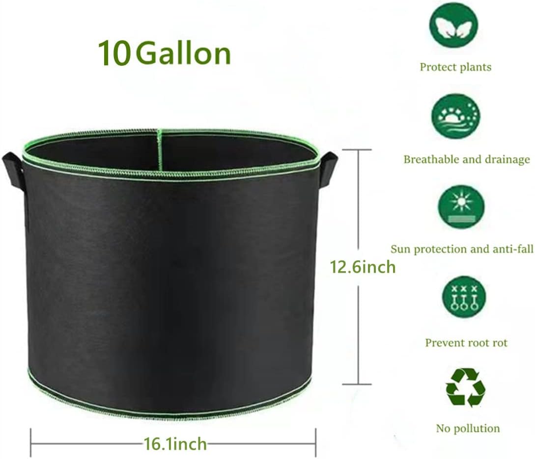 Niurui 10 Gallon Grow Bags - Heavy Duty 300G Nonwoven Fabric Pots with Handles | 5-Pack Set