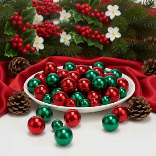 Vase Fillers Red Green No Hole Faux Pearl Beads180 Pcs, Christmas Party Decorations Centerpiece Vase Fillers, Floating Beads for VasesTable Decorations for Birthday Wedding Party 8/14/18/20mm