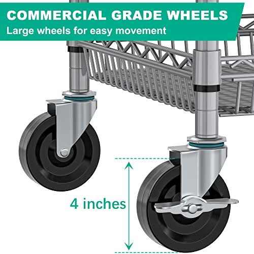 Folews Gray Heavy Duty Rolling Utility Cart 990LBS Metal Storage Trolley