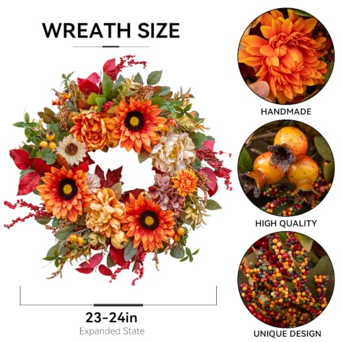 24 Inch Harvest Fall Wreaths for Front Door with