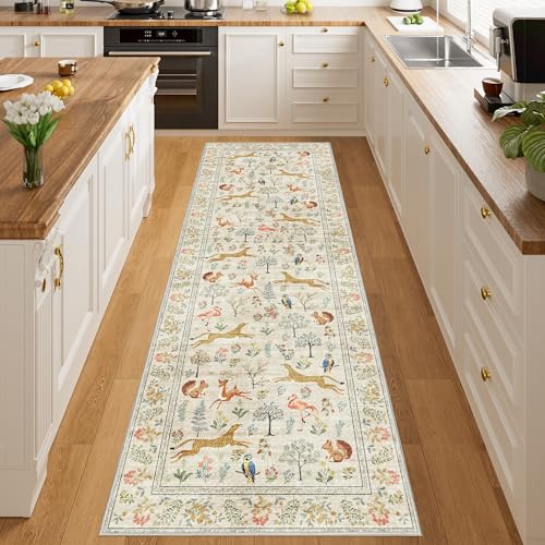 BEIGE 2x6 Runner Rug with Animal Pattern, Washable Non-Slip Kitchen Mat