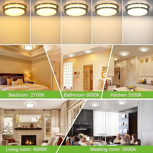 Hykolity 13 Inch Brushed Nickel Flush Mount LED Ceiling Light 1300 Lumens, 5CCT