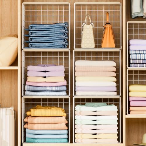 Hencawima White 6-Pack Stackable Closet Organizer Cubes with Wood Tops