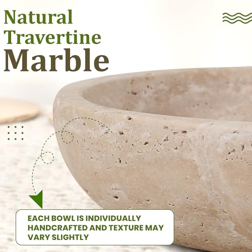 Travertine Decorative Bowl - 7.8 Inch Organic Modern Centerpiece - Beige/Natural
