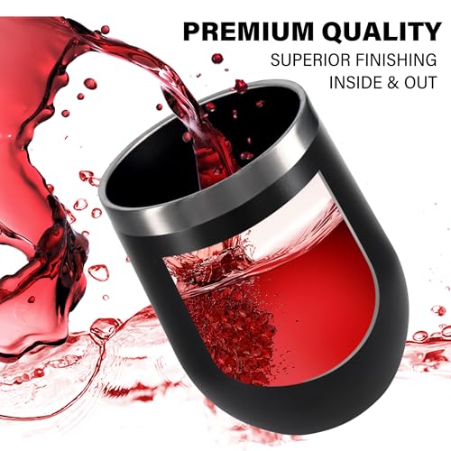 KAIRA Travel Tumbler with Lid - 12oz Stainless Steel Black Wine Cup