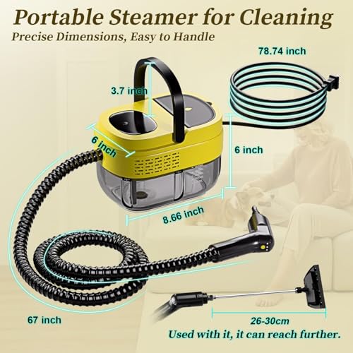 Yellow Handheld Steam Cleaner 2500W with 3-Level Adjustable Handle & 16 Accessories