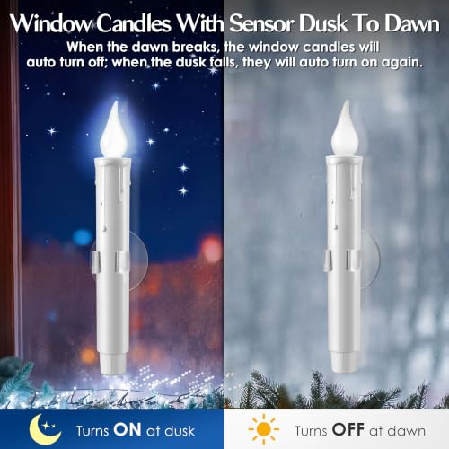 Enhon 12Pcs Dusk-to-Dawn White Window Candles with Batteries (White Bulb) Set