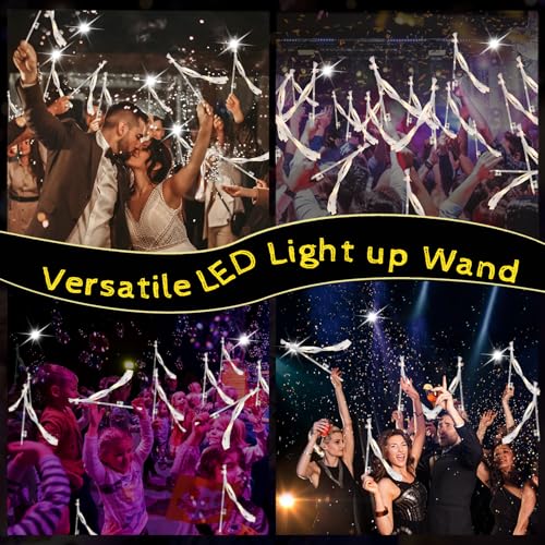 NURATIT 50 PCS Wedding Light Up Wands with Ribbons & Bells, Romantic Sparkle & 3 Light Modes