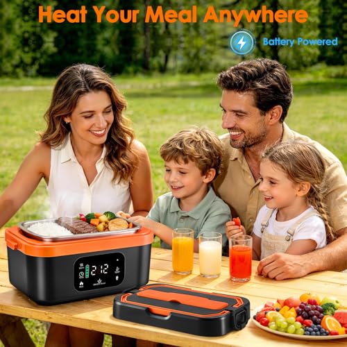 RONROX Black Orange Portable Cordless Heated Lunch Box 6-Cup Food Warmer, 30000mAh
