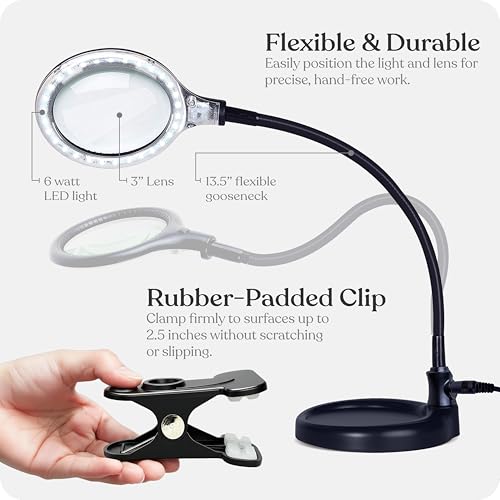 Magnifying Desk Lamp 2.25x Light with Flex Arm - White, 5 Diopter